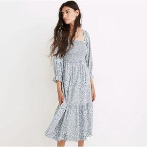 Madewell Lucie Elbow Sleeve Smocked Midi Dress in Sunflower Field Size XXS